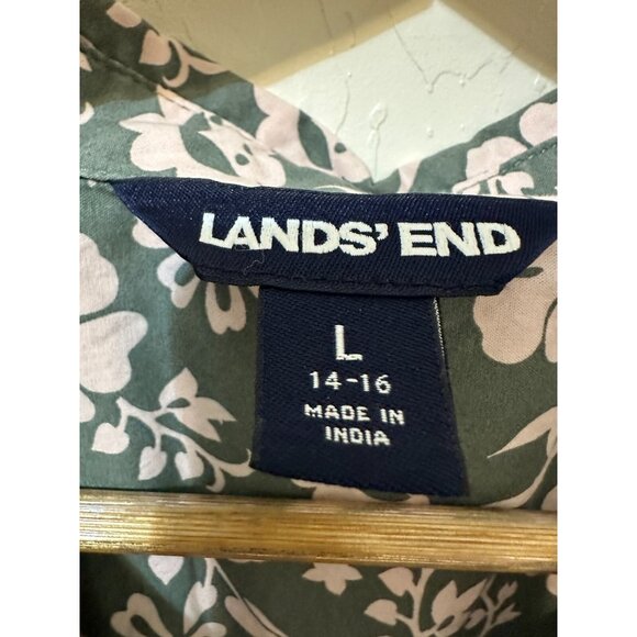 Lands End Woman Floral Top Sz L Aloha Hawaiian Travel Beachy Vacay Resort Casual - Picture 2 of 14